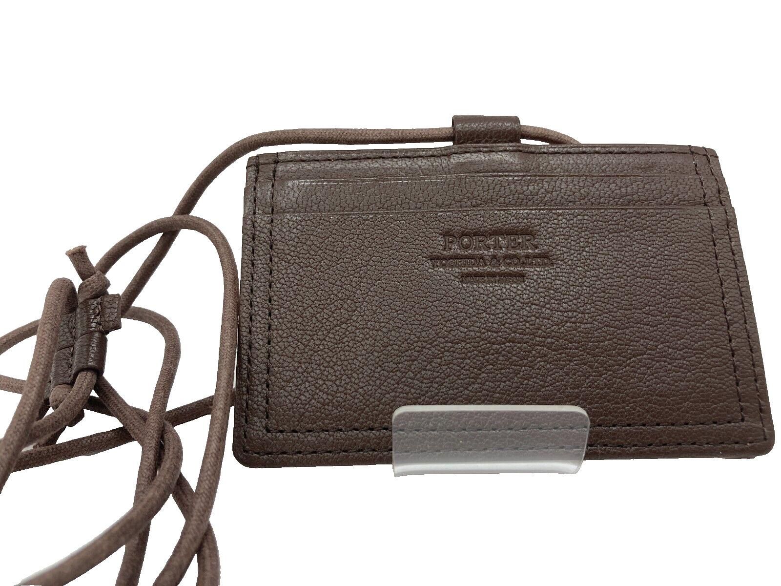 PORTER Leather Pass Case w/ Neck Strap USED Y0104-34